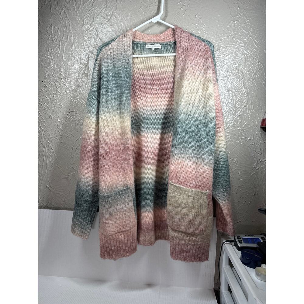 Madison + Hudson Cardigan Sweater Womens Gray Pink‎ Peach Open Front Size XL